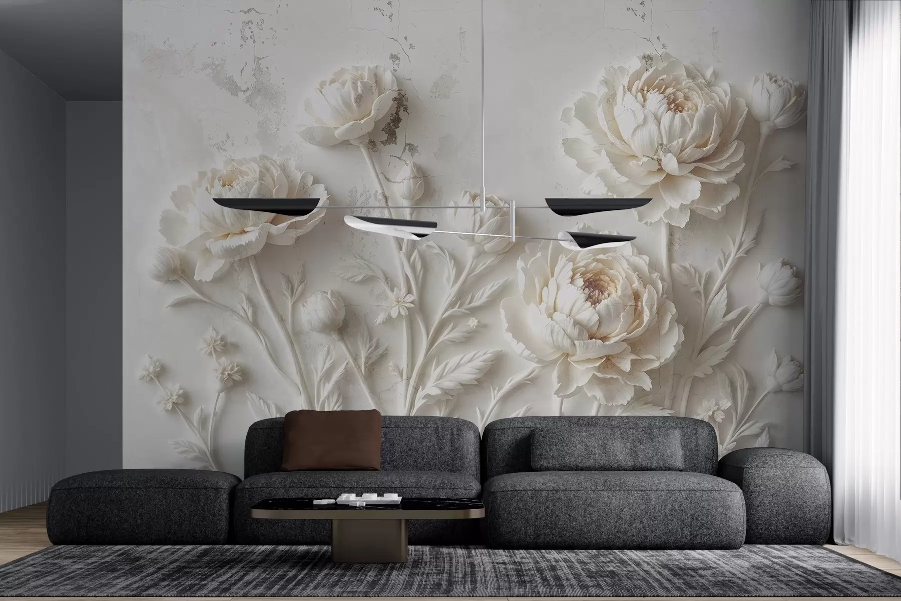 Фототапет Цветя на бетонен фон в гръндж стил w03553