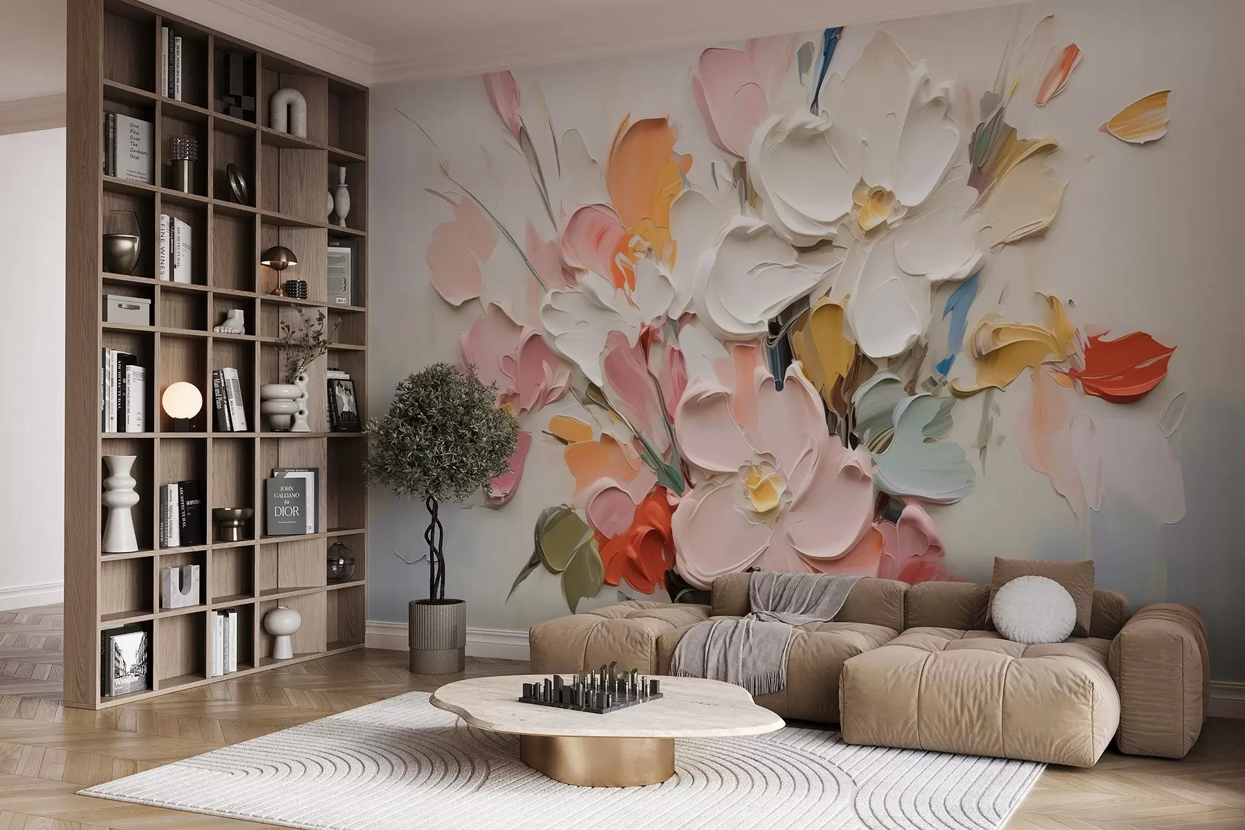 Фототапет Абстрактни обемни цветя в стил маслена живопис w03582