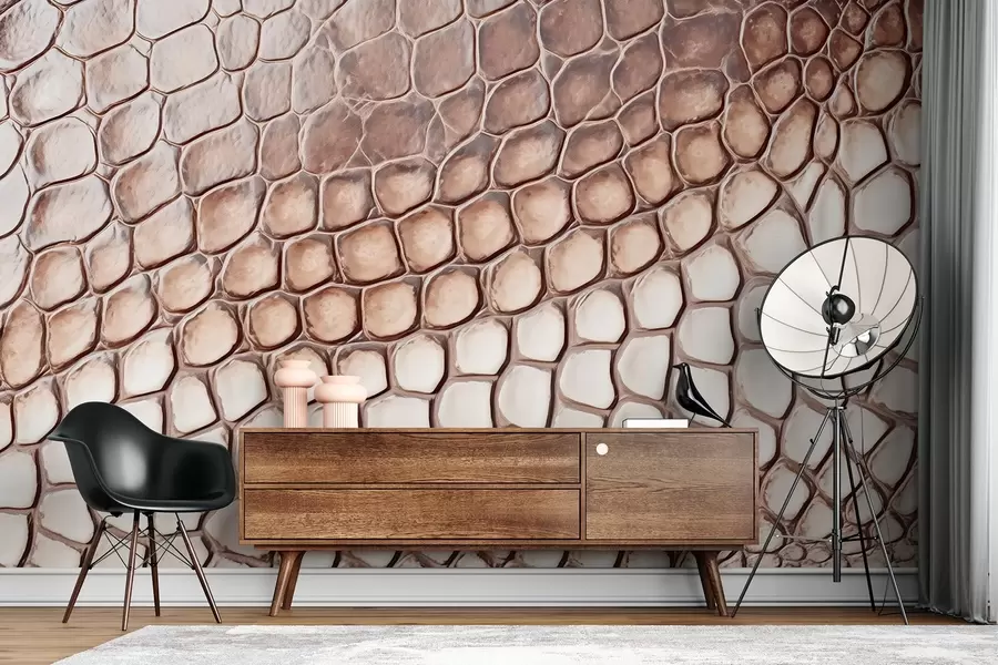 Фототапет Бяло-кафява кожа на влечуго, шарка от люспи w08957