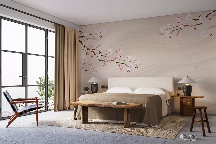 Фототапет Клонки сакура на вълнообразен пясъчен фон w08959