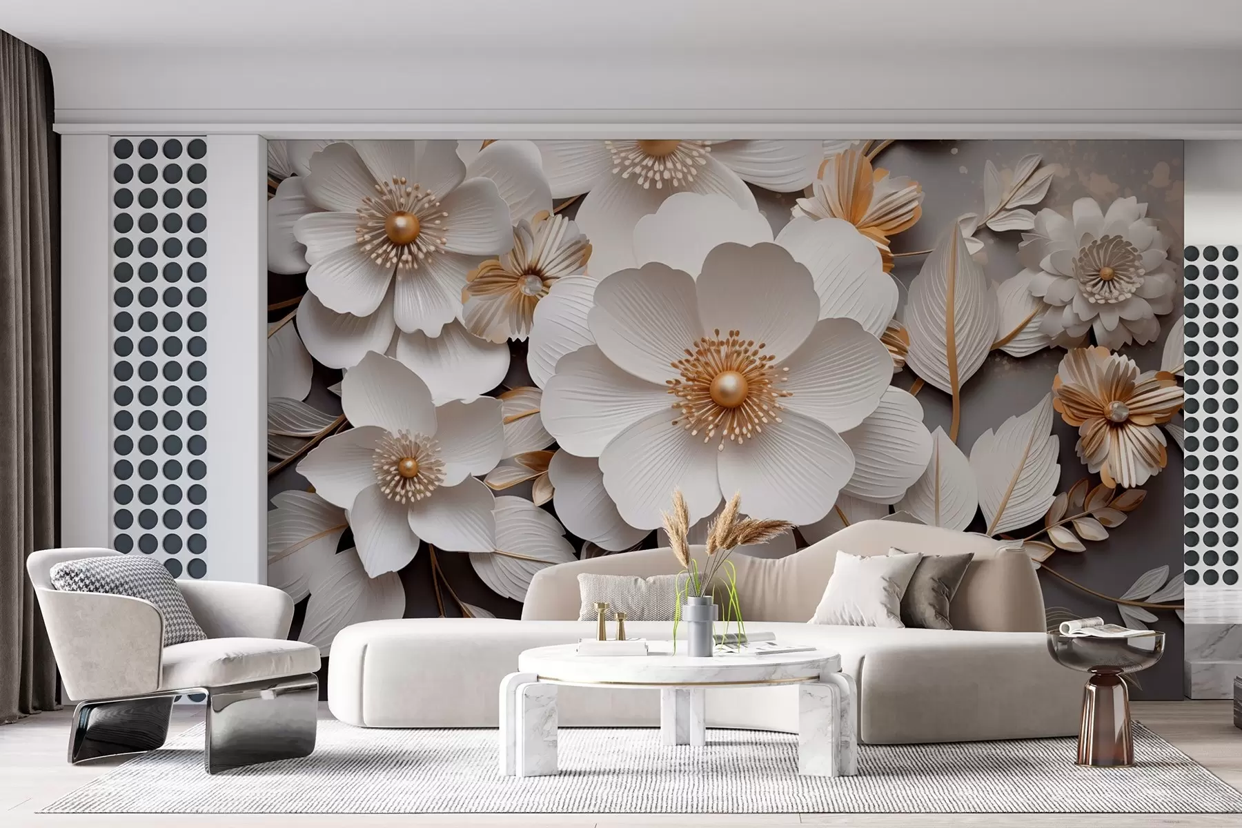 Фототапет 3D цветя в стил оригами в жълто-сиви тонове w08993