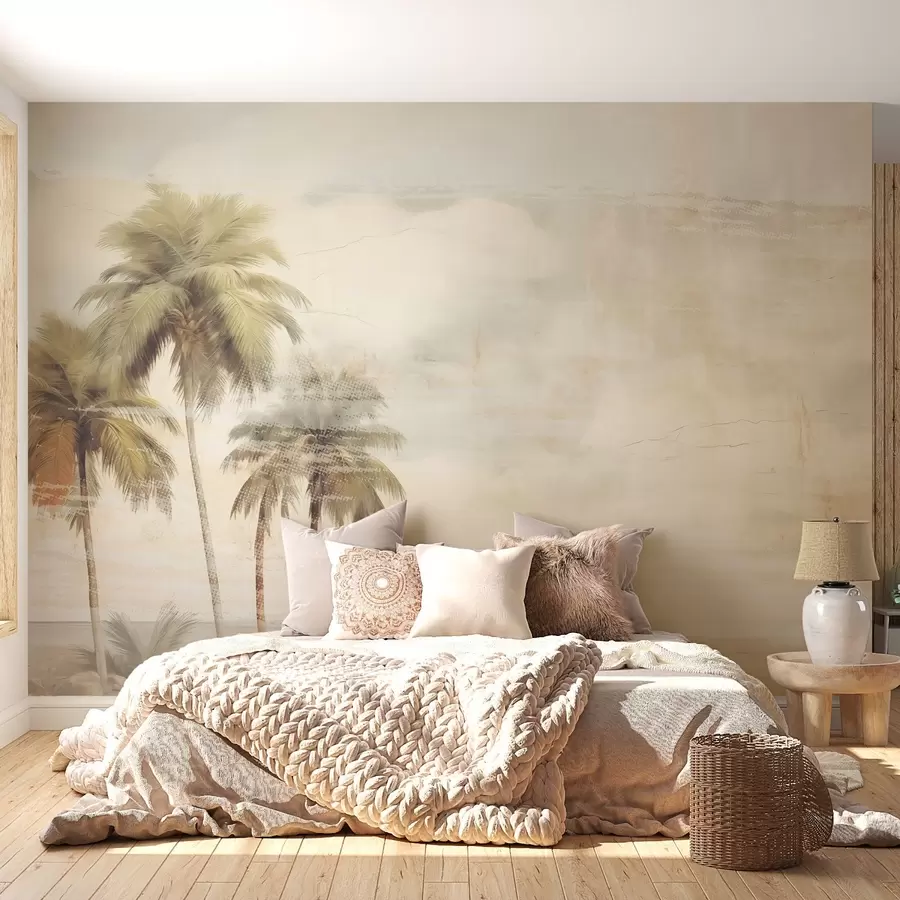 Фототапет Тропическа мечта, палми, облаци, небе, море, текстура w03780