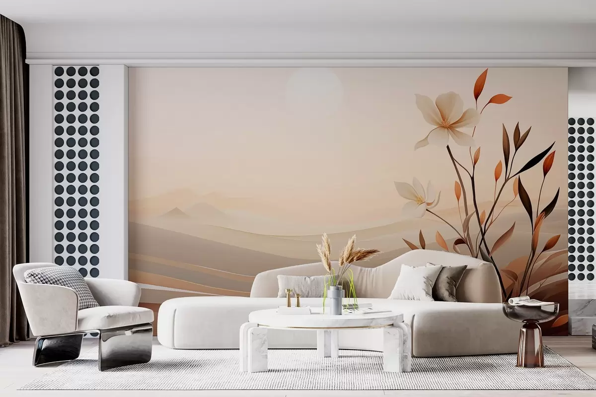 Фототапет Растящо цвете на фона на пустиня и планини w09044