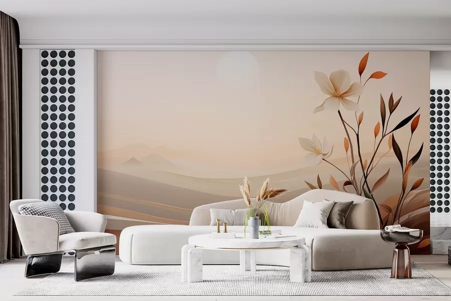 Фототапет Растящо цвете на фона на пустиня и планини w09044