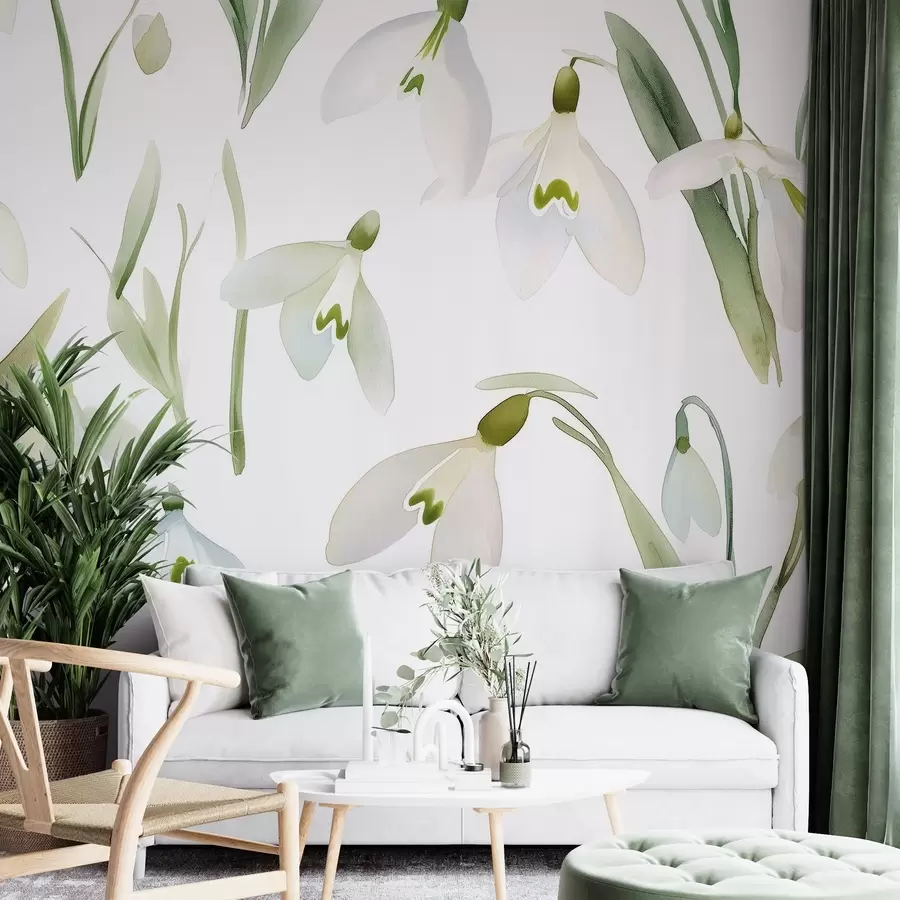 Фототапет Цветя на снежинки в акварелен стил, естествени цветове w03754