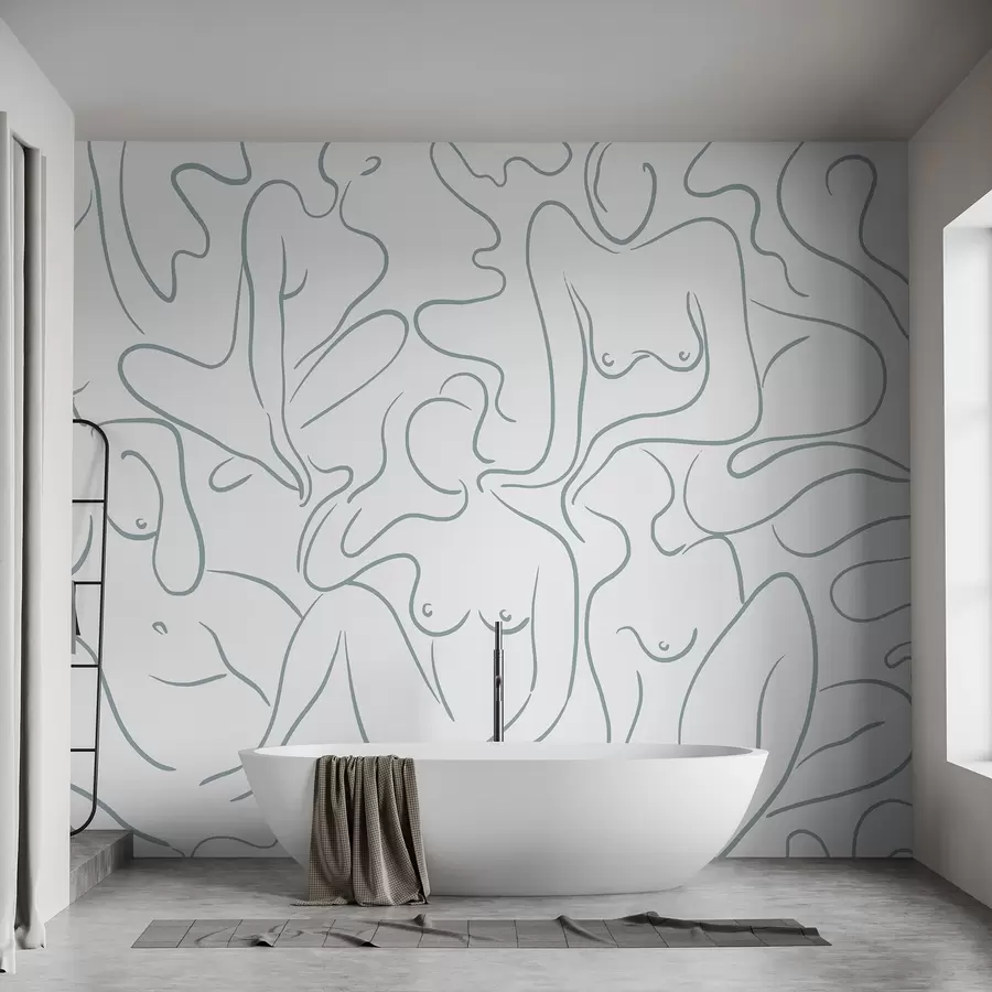 Фототапет Линейна рисунка анатомични силуети, абстракция, син цвят w03755v1