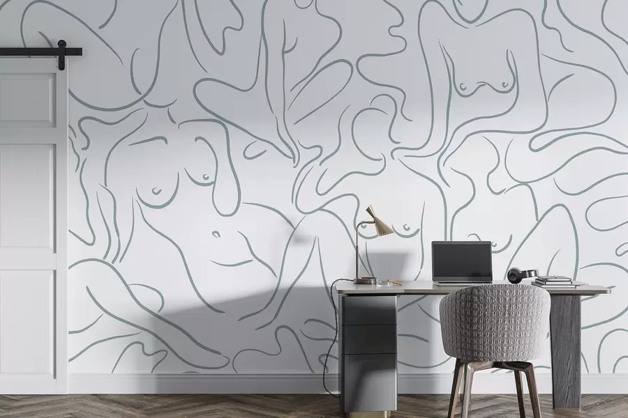 Фототапет Линейна рисунка анатомични силуети, абстракция, син цвят w03755v1