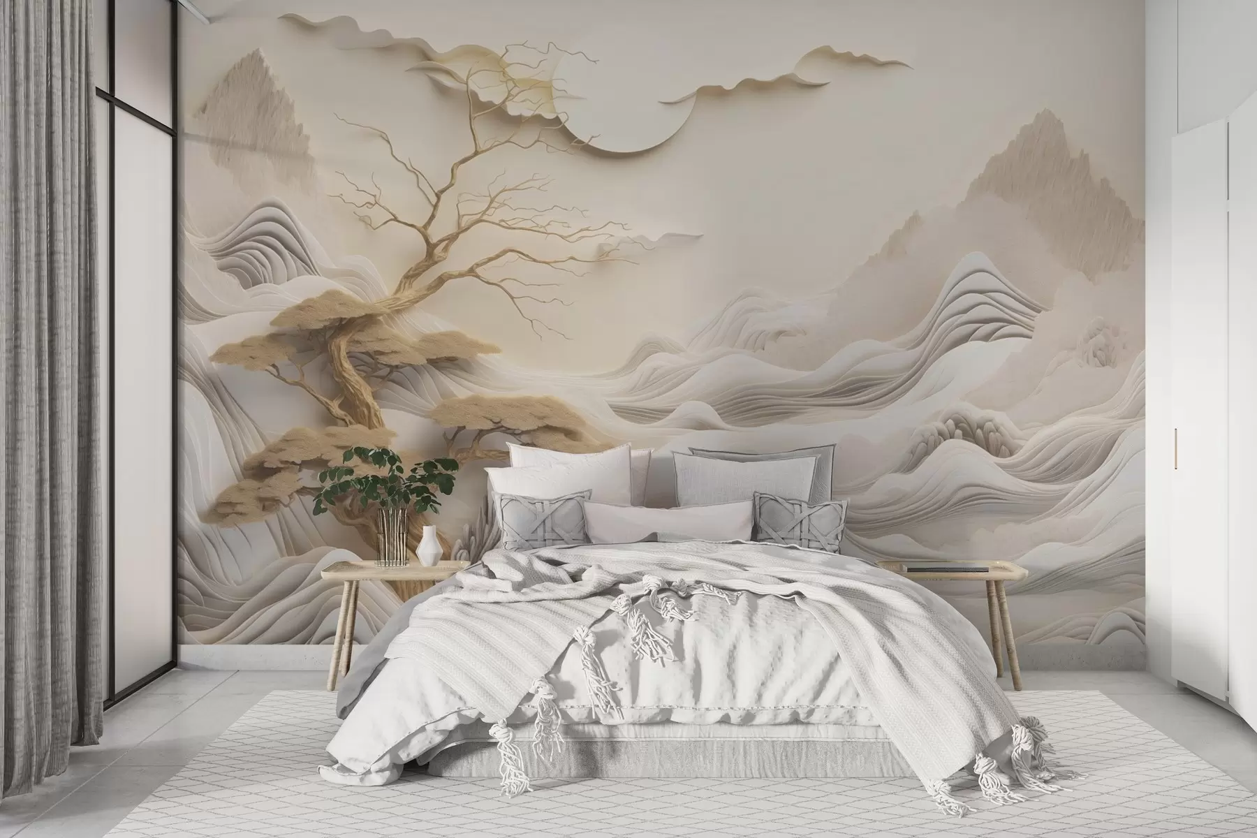 Фототапет Ориенталски пейзаж с дървета и планини w03803