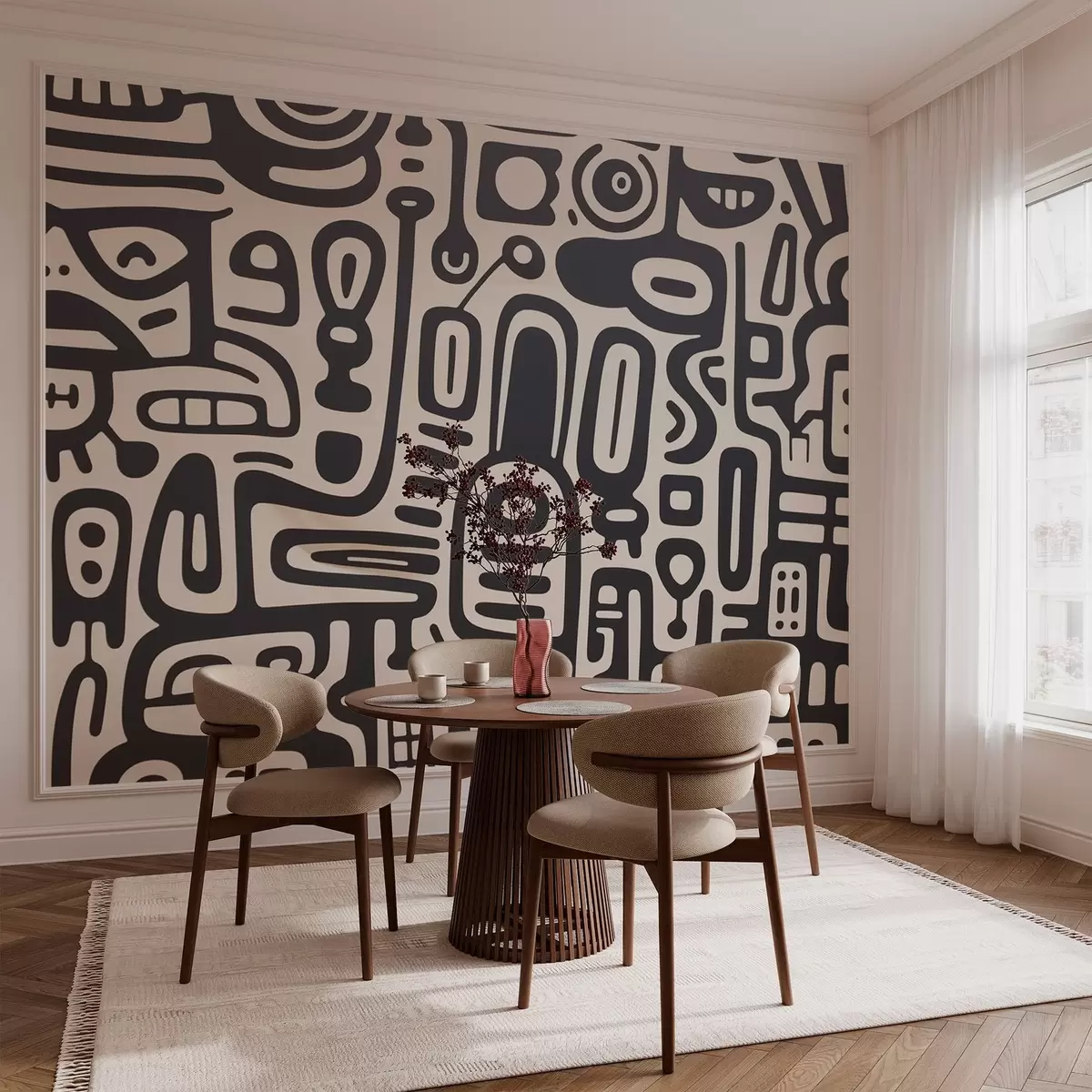 Фототапет Сиви графити на бежов фон w03834