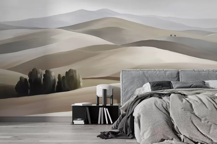 Фототапет Пейзажи с дървета, Тоскана, бежови и сиви цветове, стил масло w03880v1