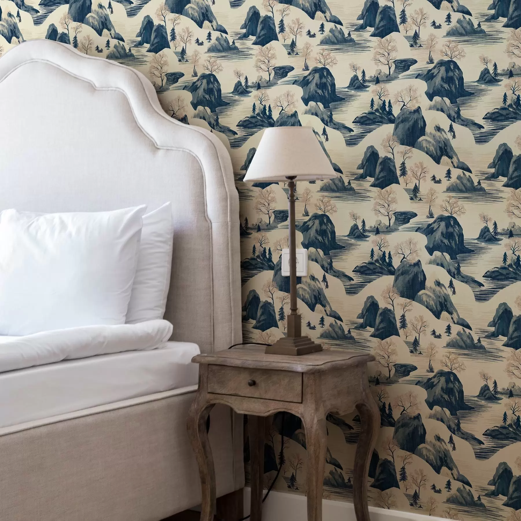 Фототапет Зимни пейзажи с планинска река в сини нюанси a00103