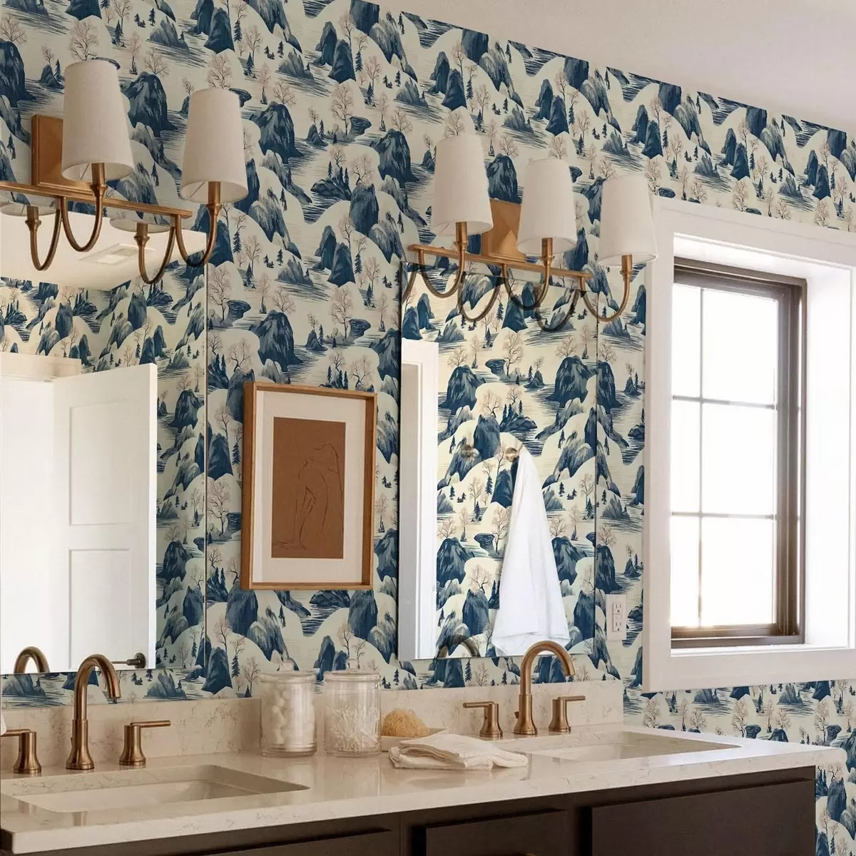 Тапети Зимни пейзажи с планинска река в сини нюанси a00103