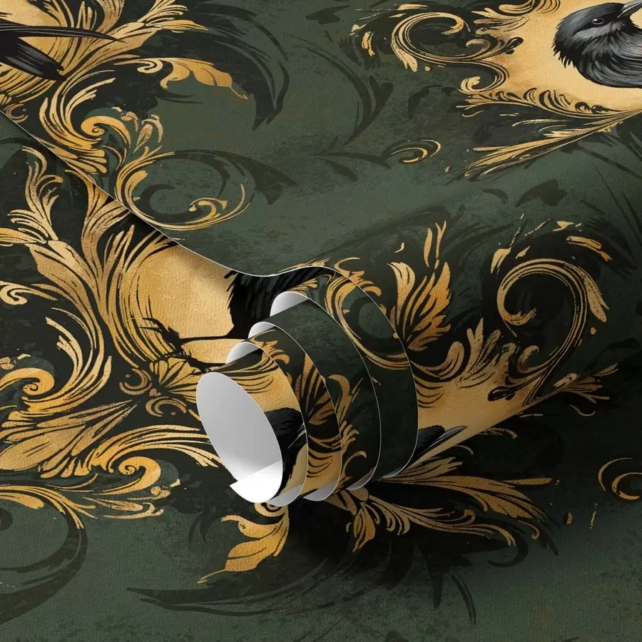 Фототапет Врана в рамка на зелен фон a00105