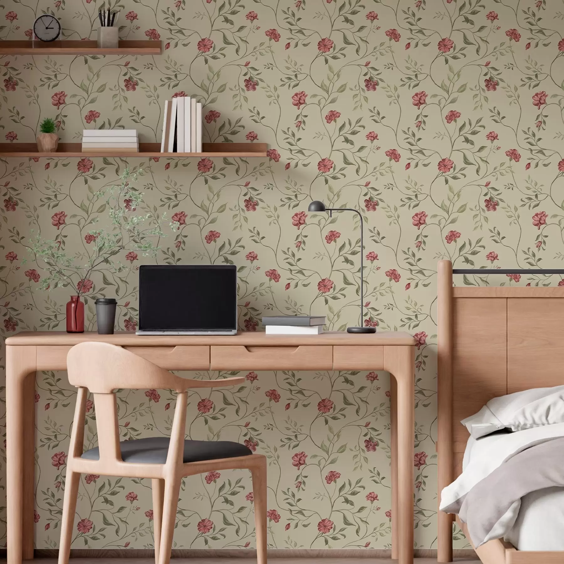 Фототапет Цветя и червени пъпки на светъл фон a00114