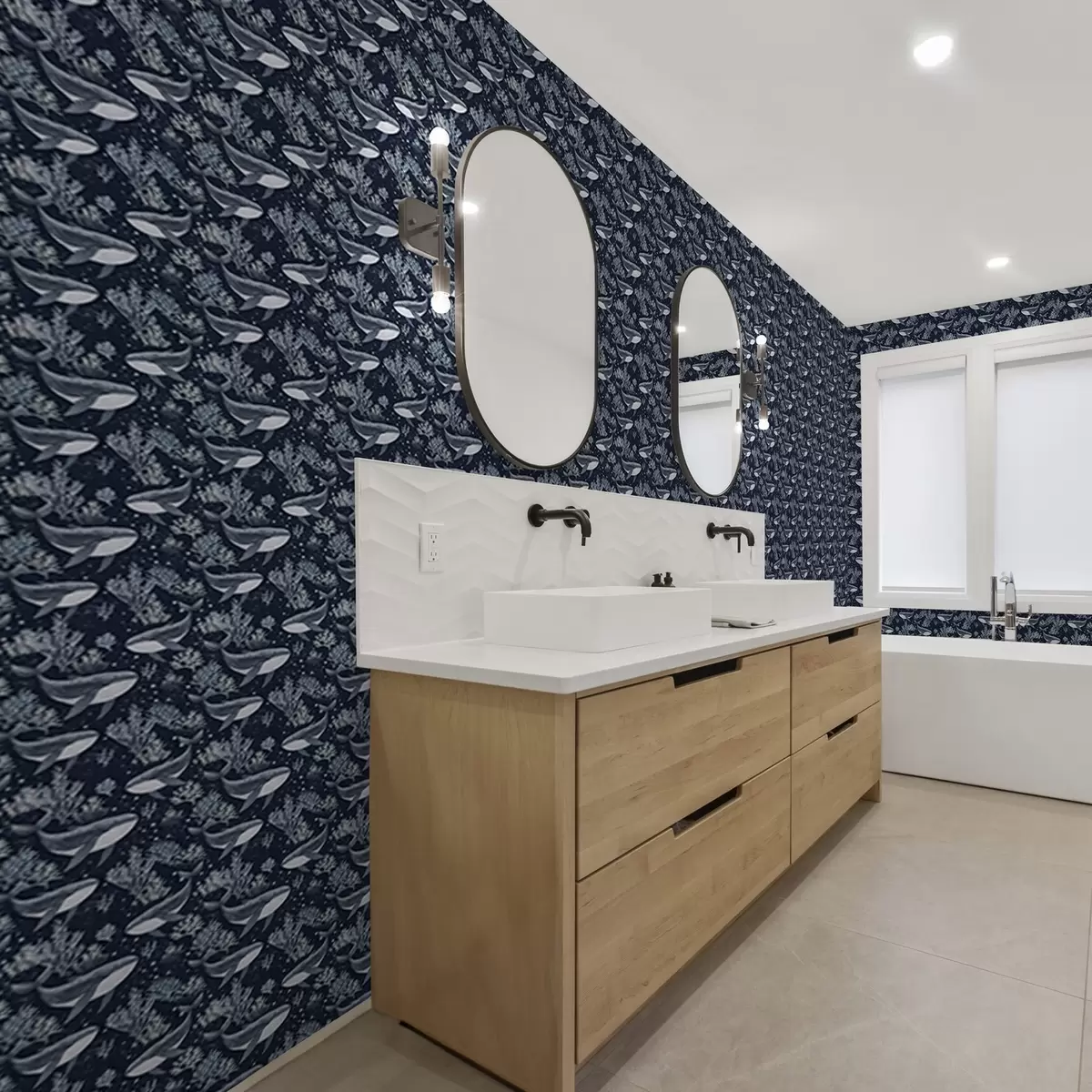 Тапети Китове и корали на тъмносин фон a00116v1