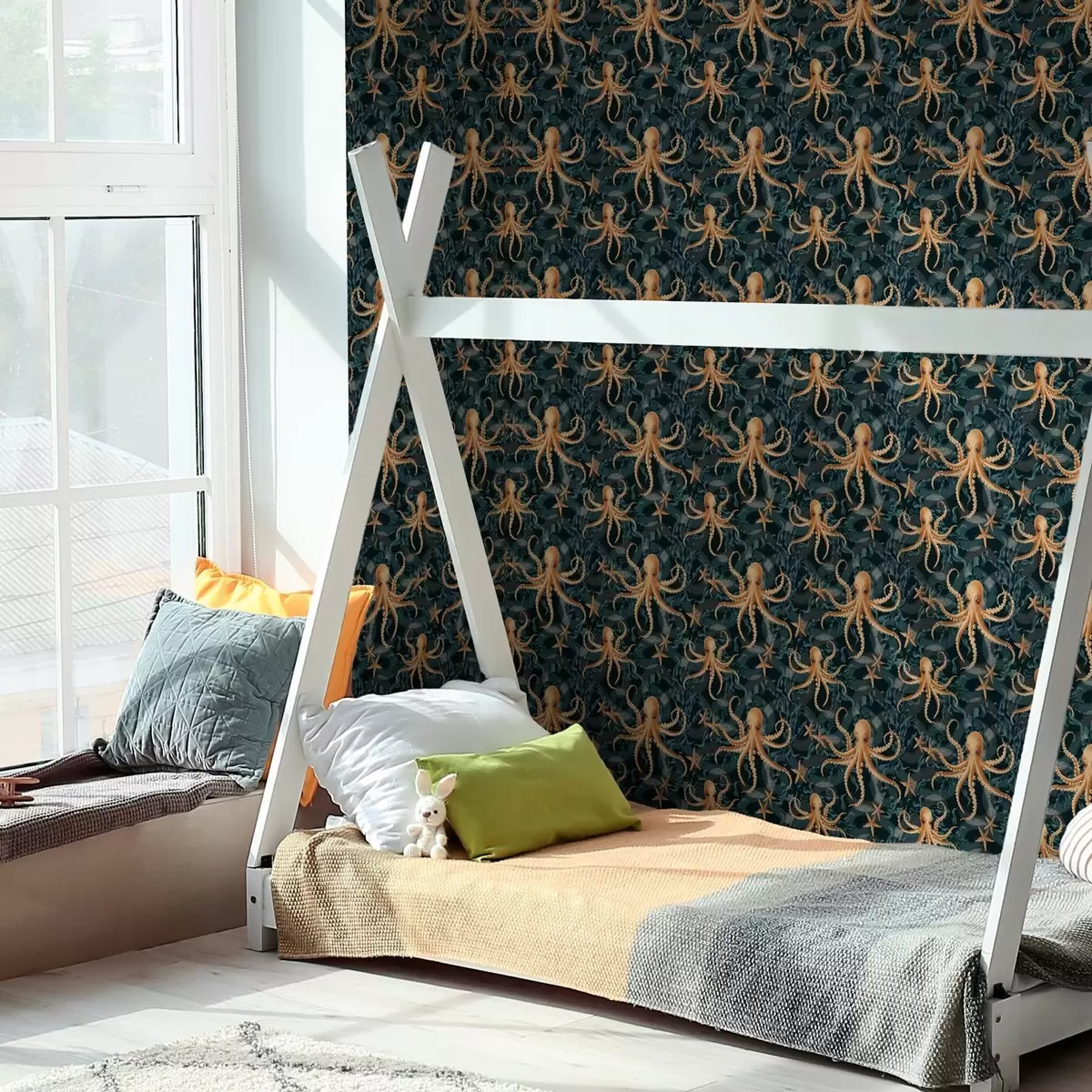 Тапети Октоподи на тъмносин фон a00120v1