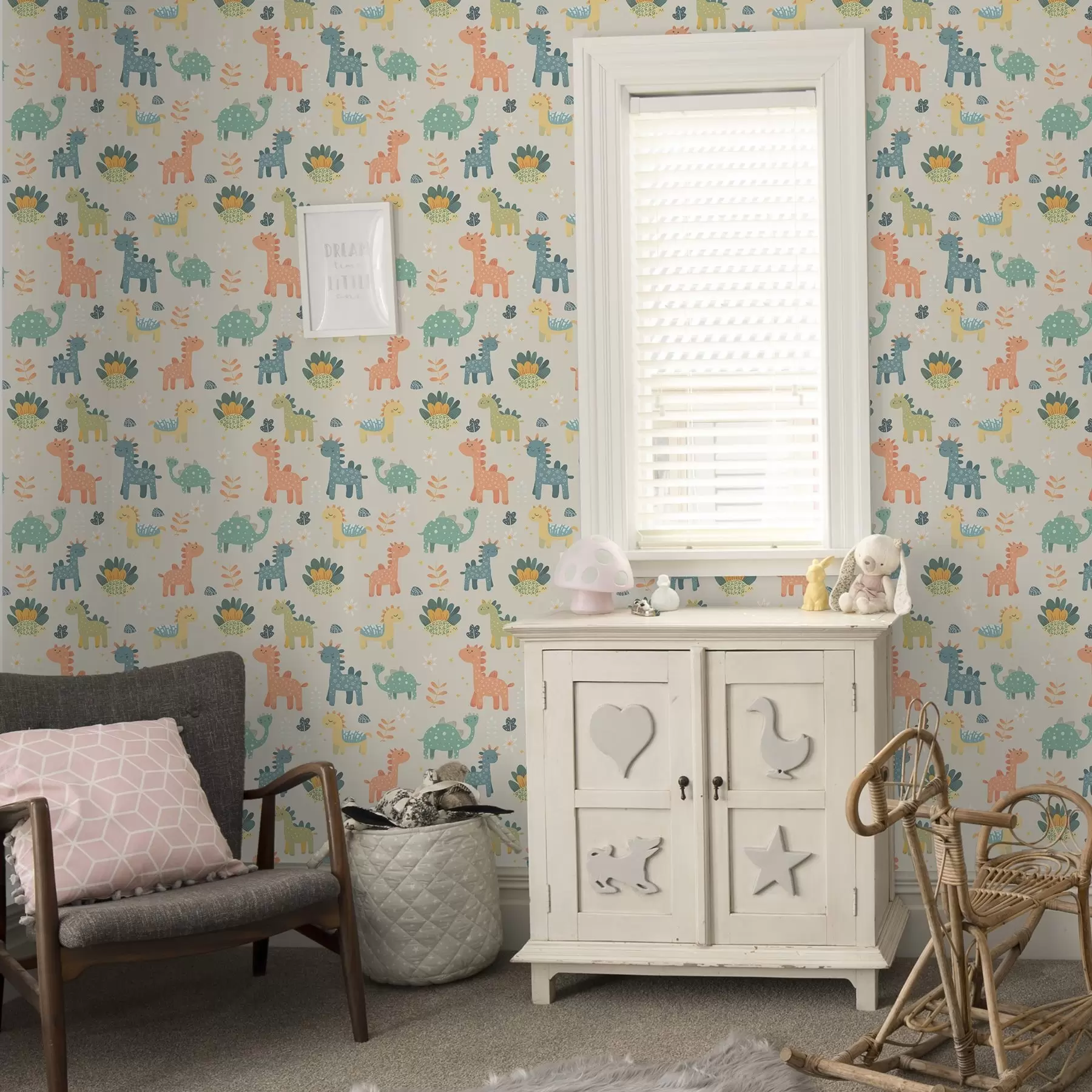 Фототапет Детски динозаври в пастелни цветове на светъл фон a00125