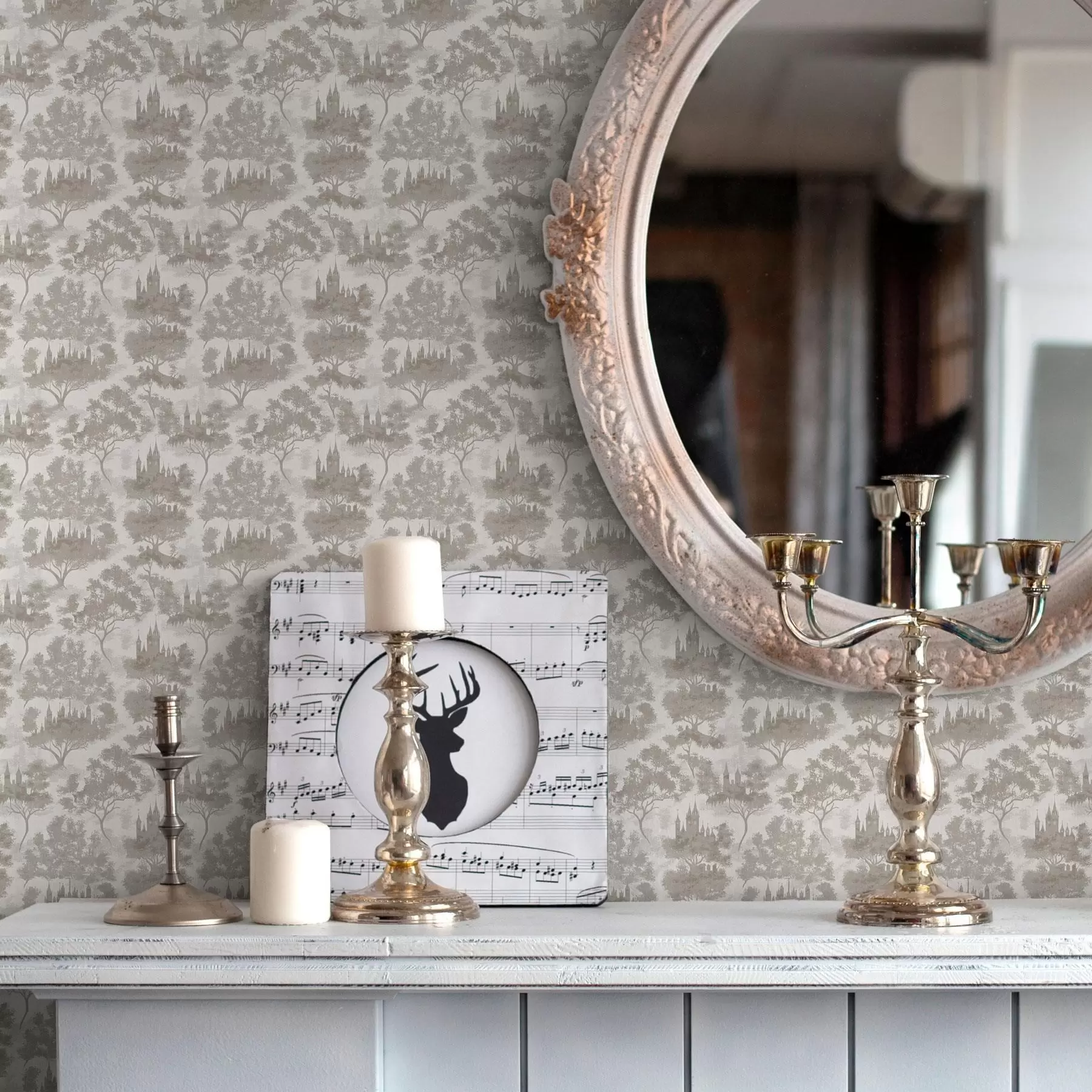 Фототапет Замък в гората в сив и бежов стил a00130