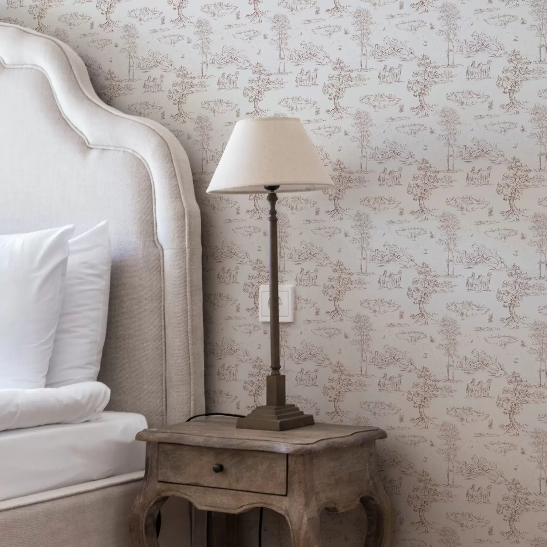 Фототапет Селски пейзаж със замък и коне a00133