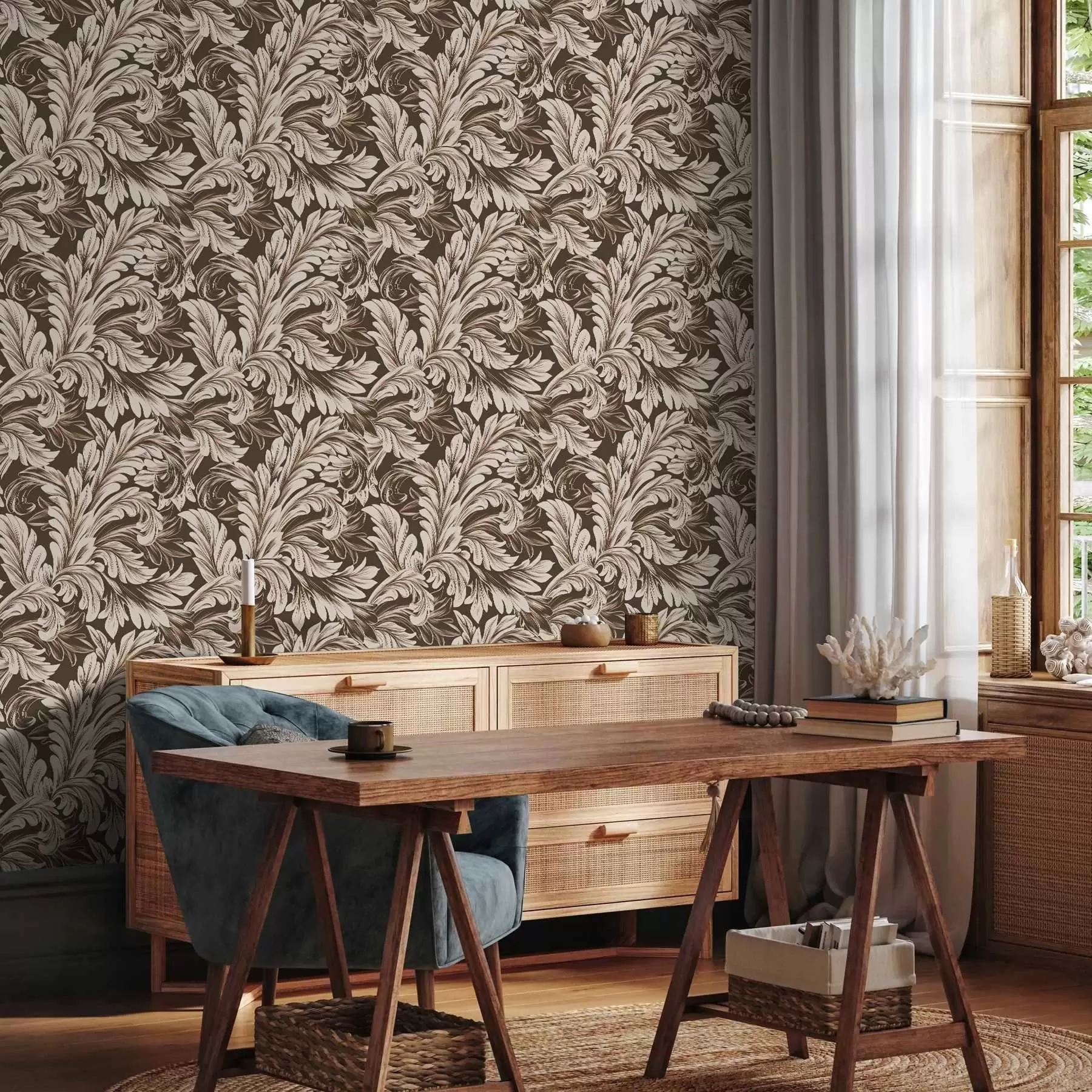 Фототапет Бароков модел с листа на тъмен фон a00135v5