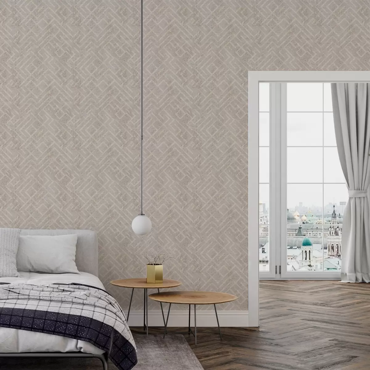 Тапети Ретро модел на сив и бежов фон a00142