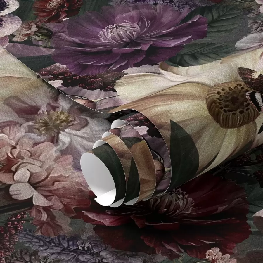 Фототапет Художествен флорален печат в тъмни цветове a00147