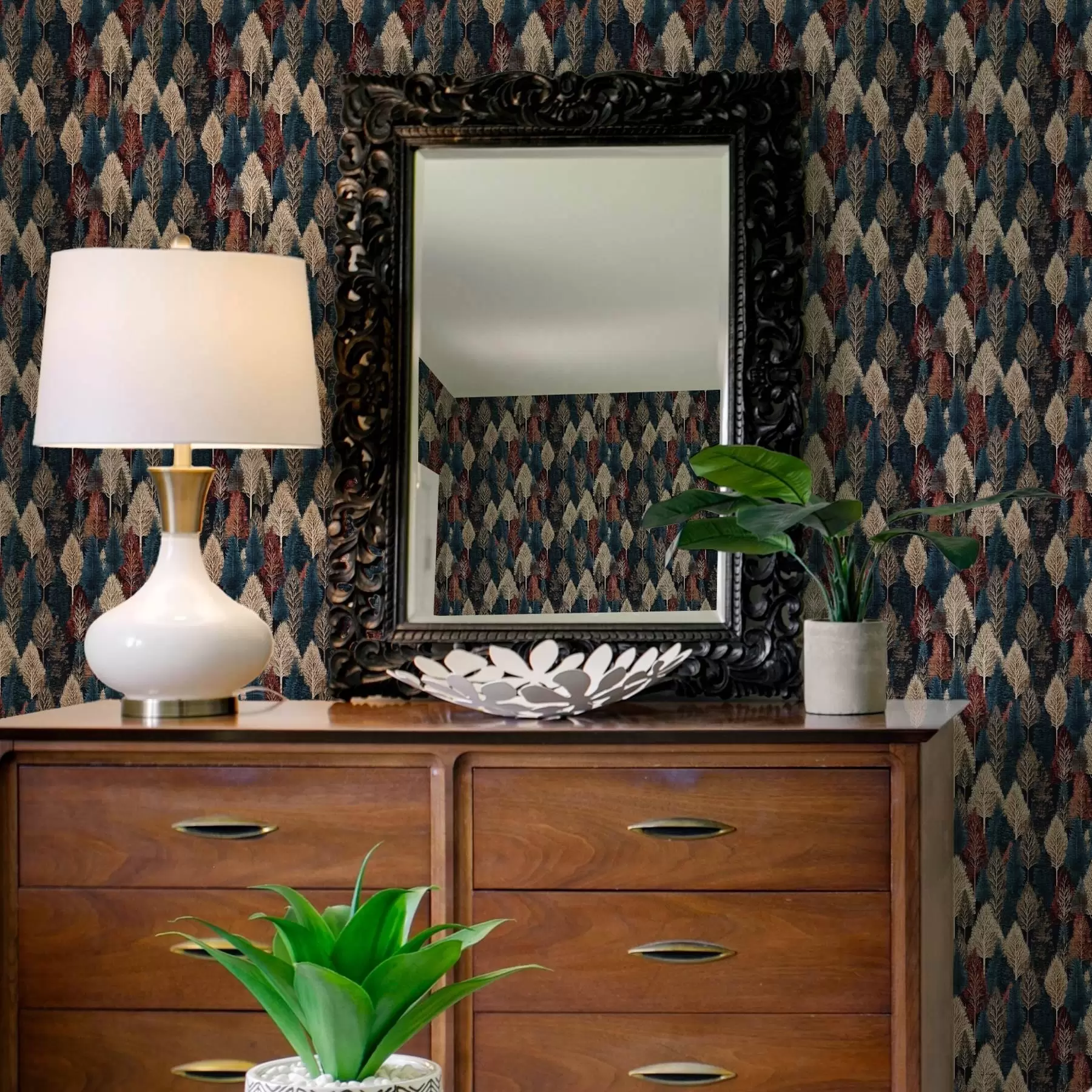 Фототапет Абстрактна гора с дървета на тъмносин фон a00150