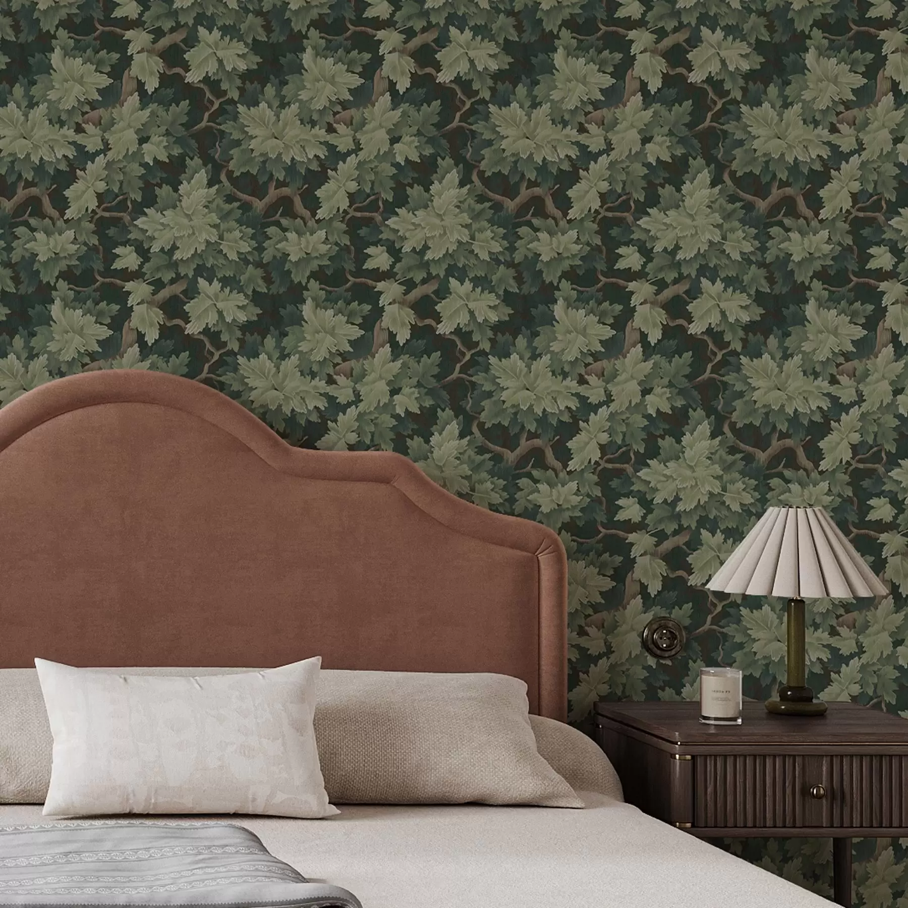 Фототапет Дъбови листа на зелен фон a00151