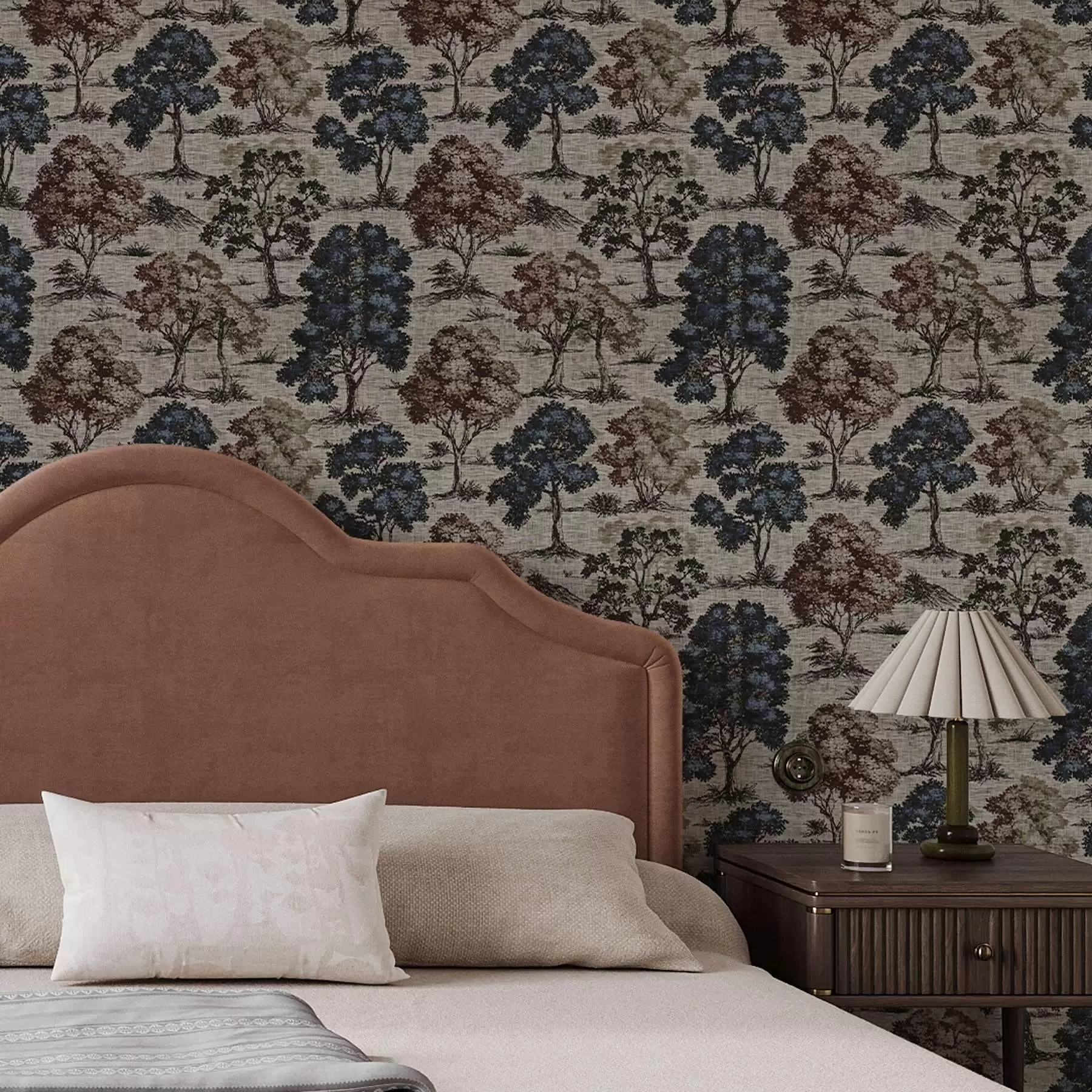 Фототапет Графика с дървета на светъл ленен фон a00152