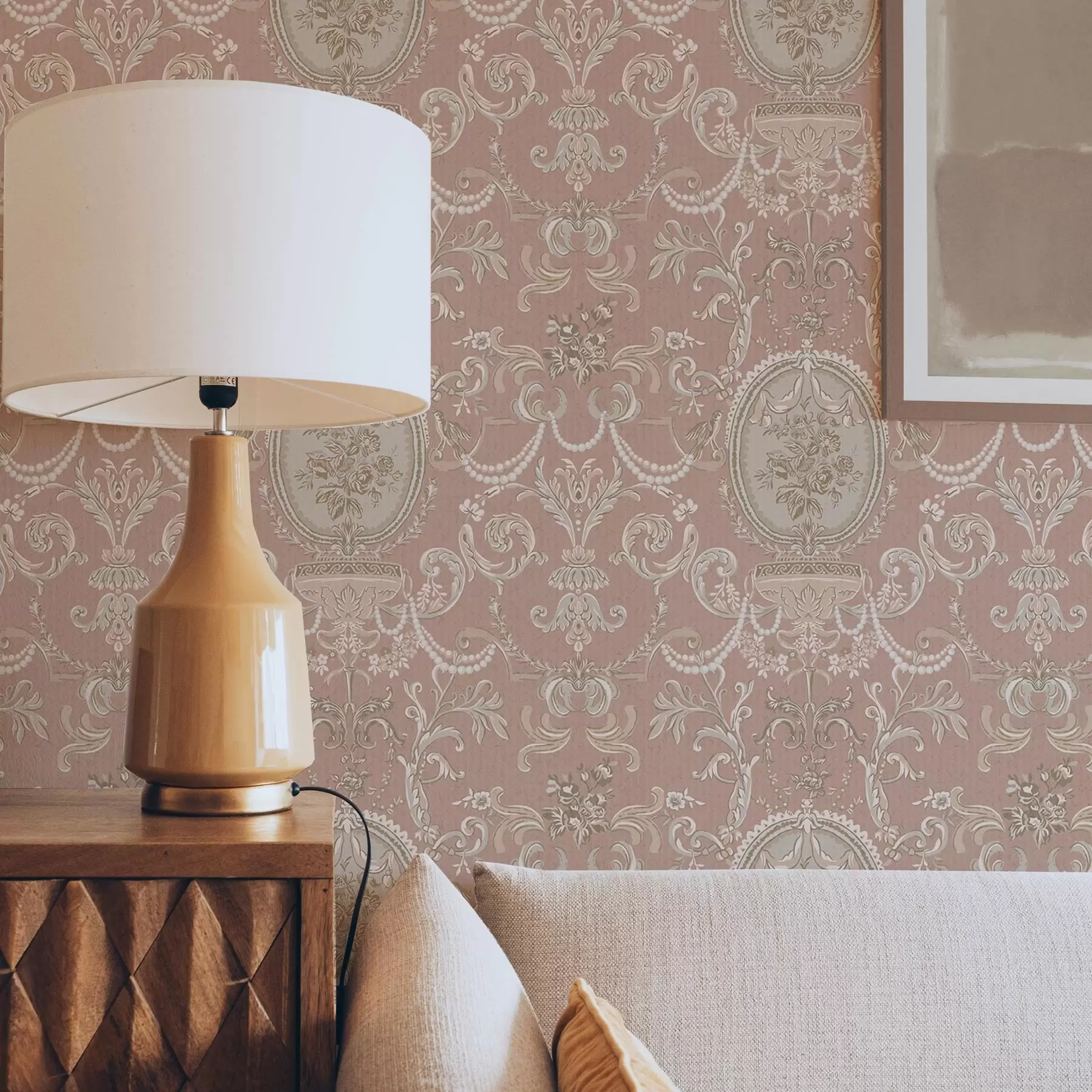 Фототапет Бароков орнамент с цветя на розов фон a00160