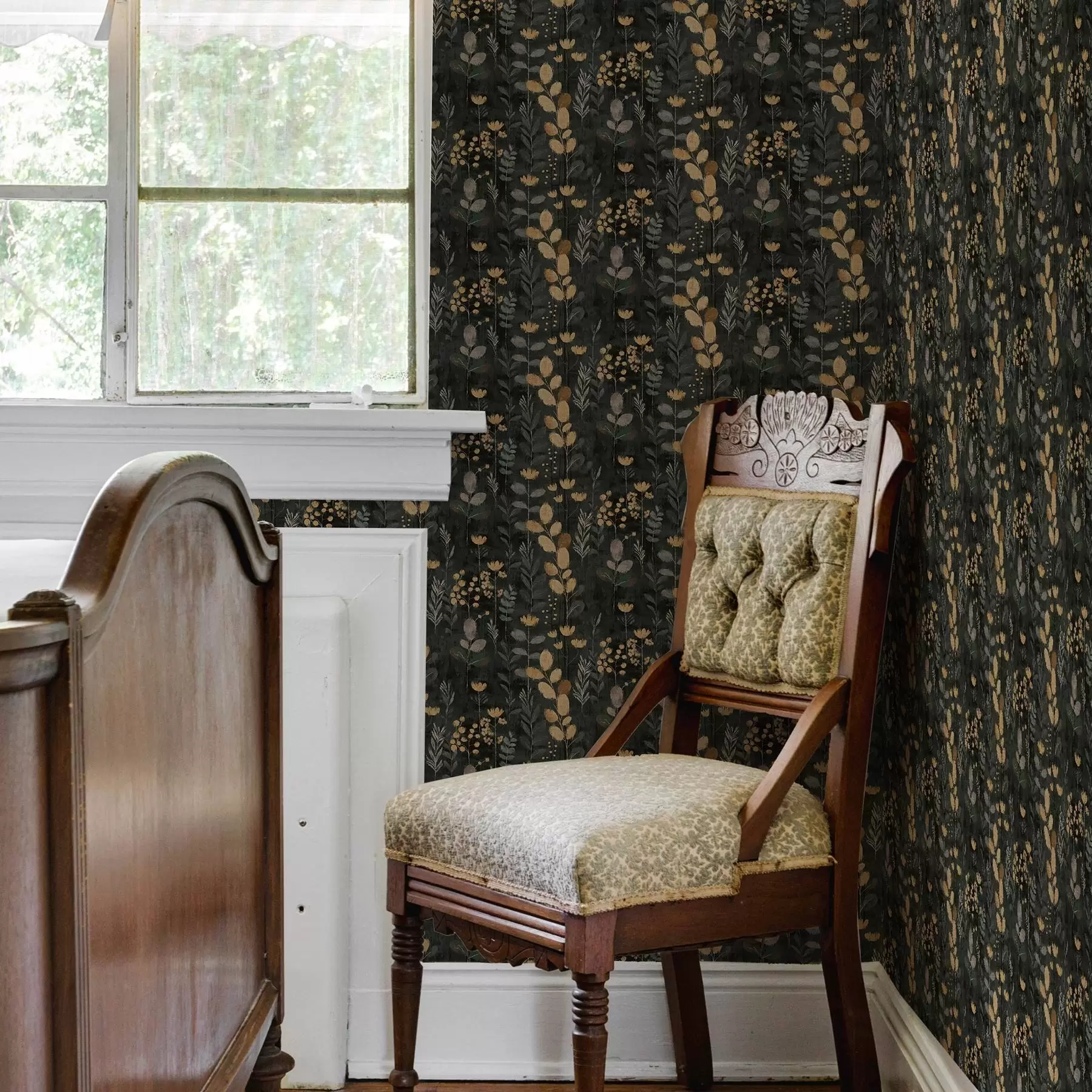 Фототапет Флорален десен в сиви и жълти тонове a00163