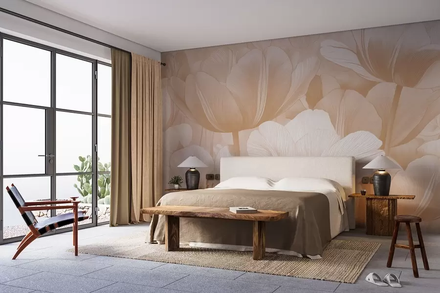 Фототапет Бежови макове в светли тонове w09099