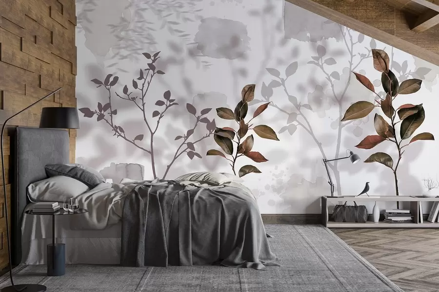 Фототапет Листа от лимоново дърво, сенки от клони на дърво, природа, акварел w03910