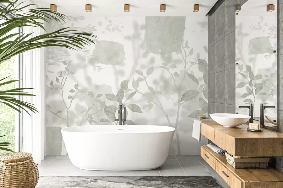 Фототапет Силуети на дървета, клони, природа, акварел, зелени цветове w03911v1