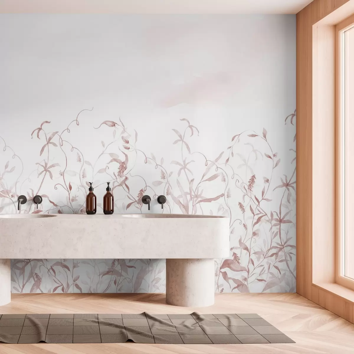 Фототапет Растителност, имитация на акварел с текстура, нюанси на червено w03928