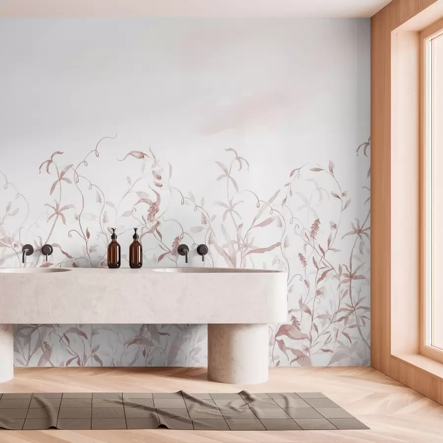 Фототапет Растителност, имитация на акварел с текстура, нюанси на червено w03928