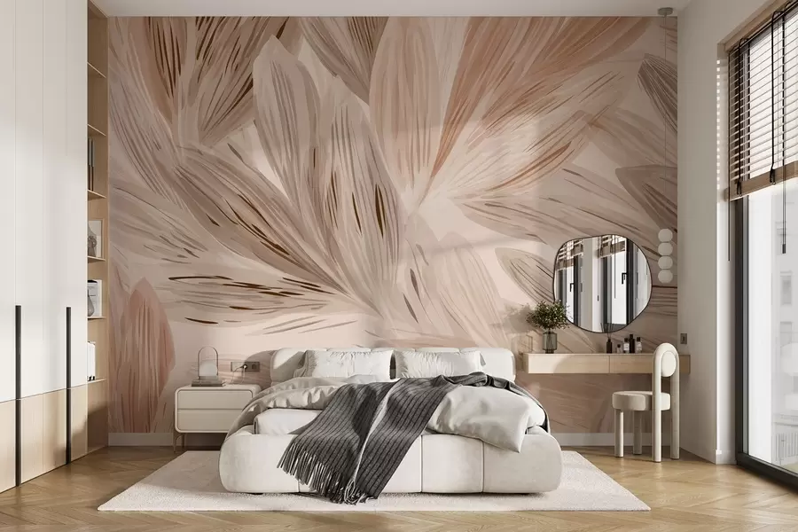 Фототапет Бежови растения, лека абстракция в акварелен стил w09127