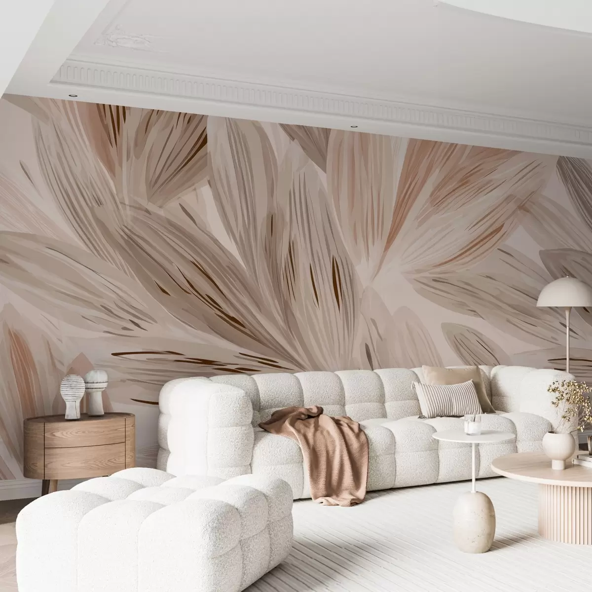 Фототапет Бежови растения, лека абстракция в акварелен стил w09127