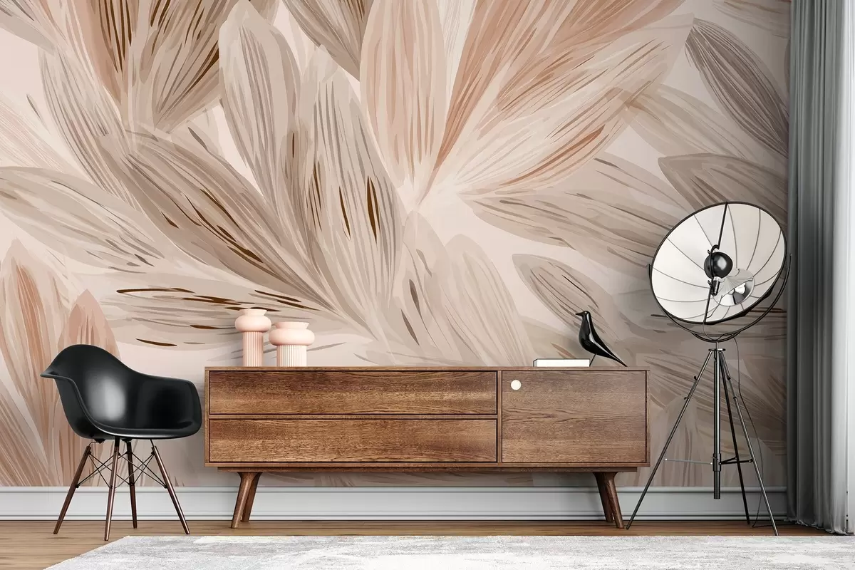 Фототапет Бежови растения, лека абстракция в акварелен стил w09127