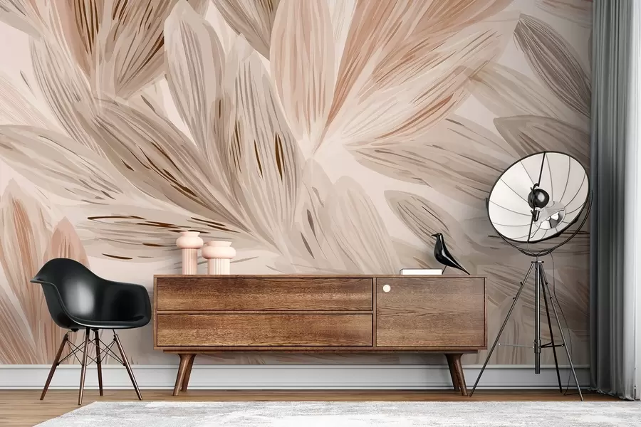 Фототапет Бежови растения, лека абстракция в акварелен стил w09127