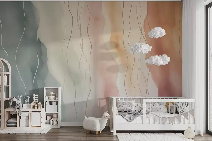 Фототапет Абстрактни акварелни вълни в топли и студени цветове w03989