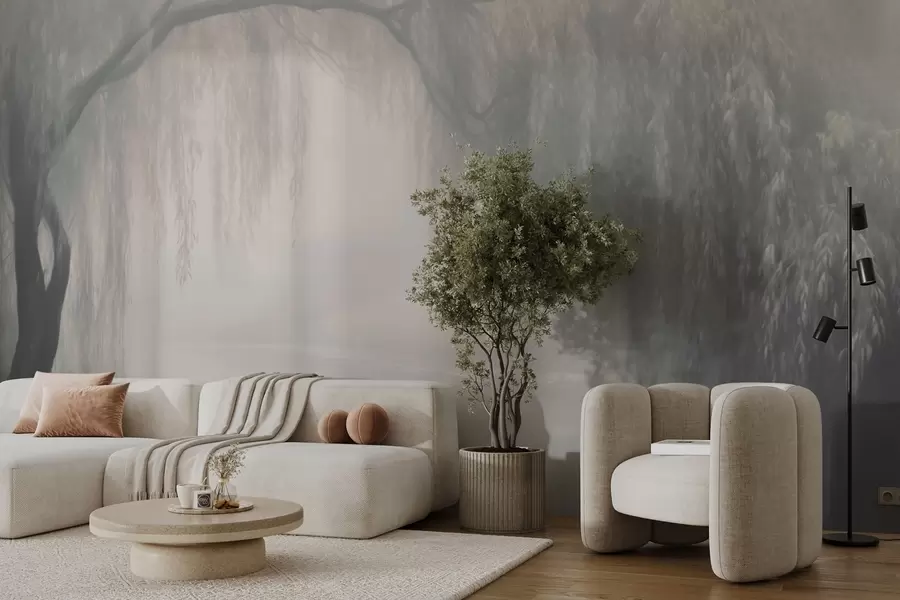 Фототапет Мистичен бряг на върба в сутрешната мъгла w03995