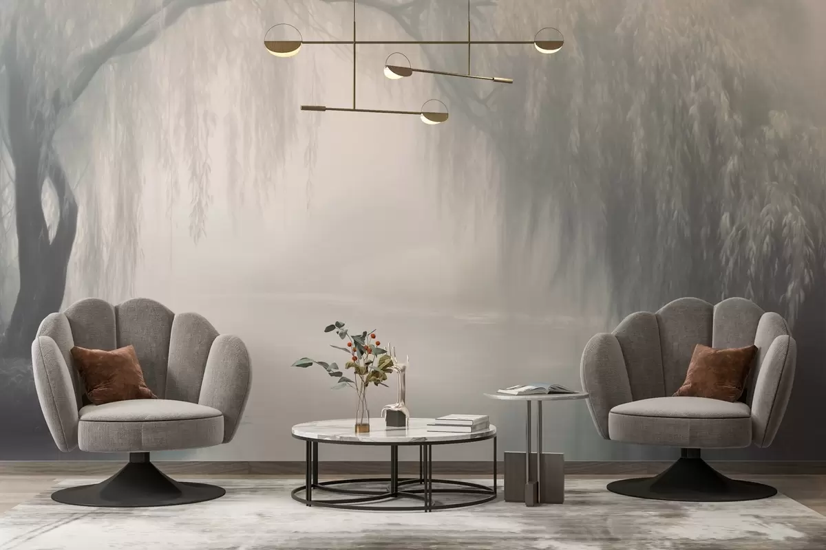 Фототапет Мистичен бряг на върба в сутрешната мъгла w03995