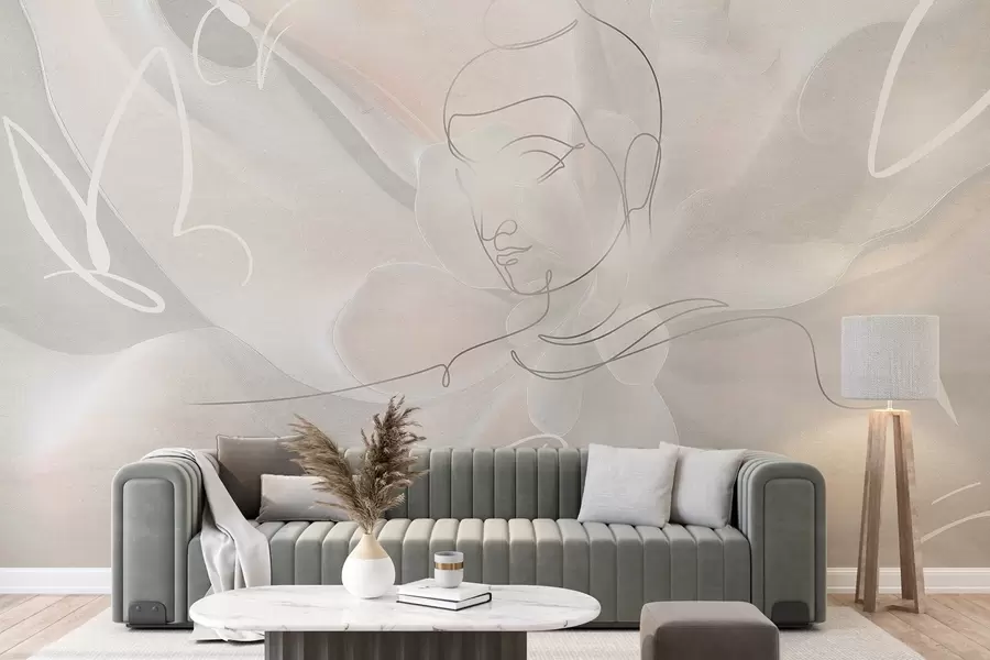 Фототапет Флорална абстракция с рисунка на Буда, бежови цветове w04004