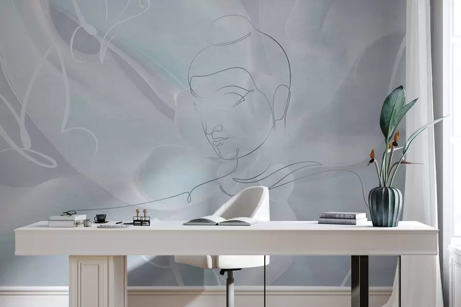 Фототапет Флорална абстракция с рисунка на Буда, сини цветове w04004v1