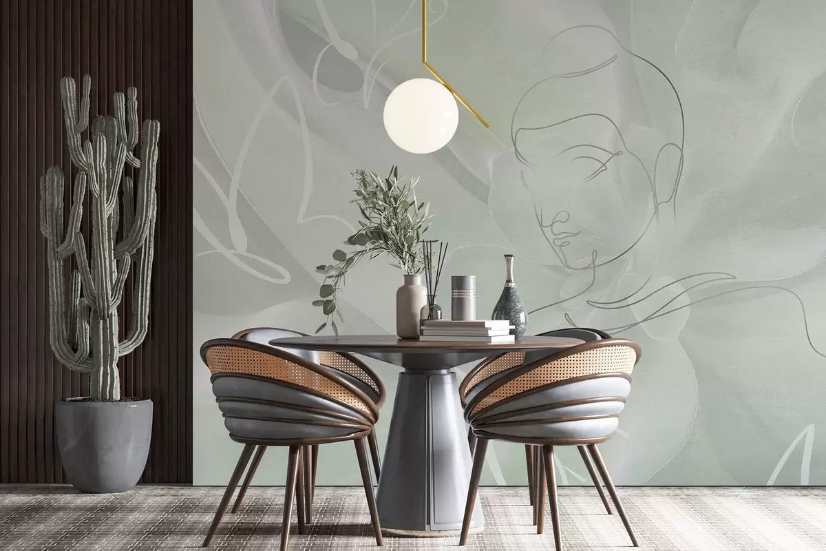 Фототапет Флорална абстракция с рисунка на Буда, зелени цветове w04004v3