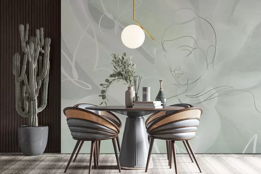 Фототапет Флорална абстракция с рисунка на Буда, зелени цветове w04004v3