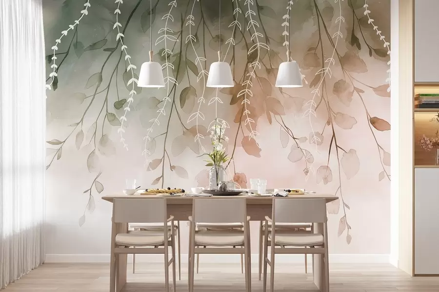 Фототапет Клони с листа в акварелен стил, естествени есенни цветове w04007v1