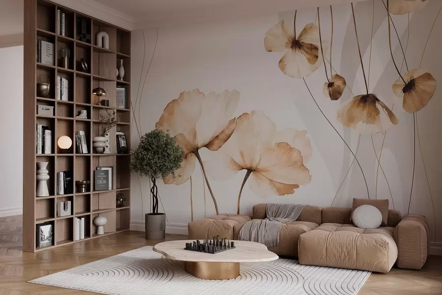 Фототапет цветя в акварелен стил в кафяви тонове w04026