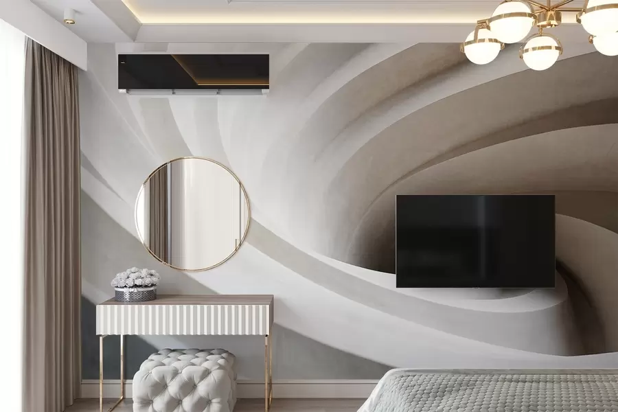 Фототапет Абстрактна текстурирана вихрушка от бели и бежови пластове, създаваща ефект на вихър, динамична композиция, модерен минималистичен дизайн w09144